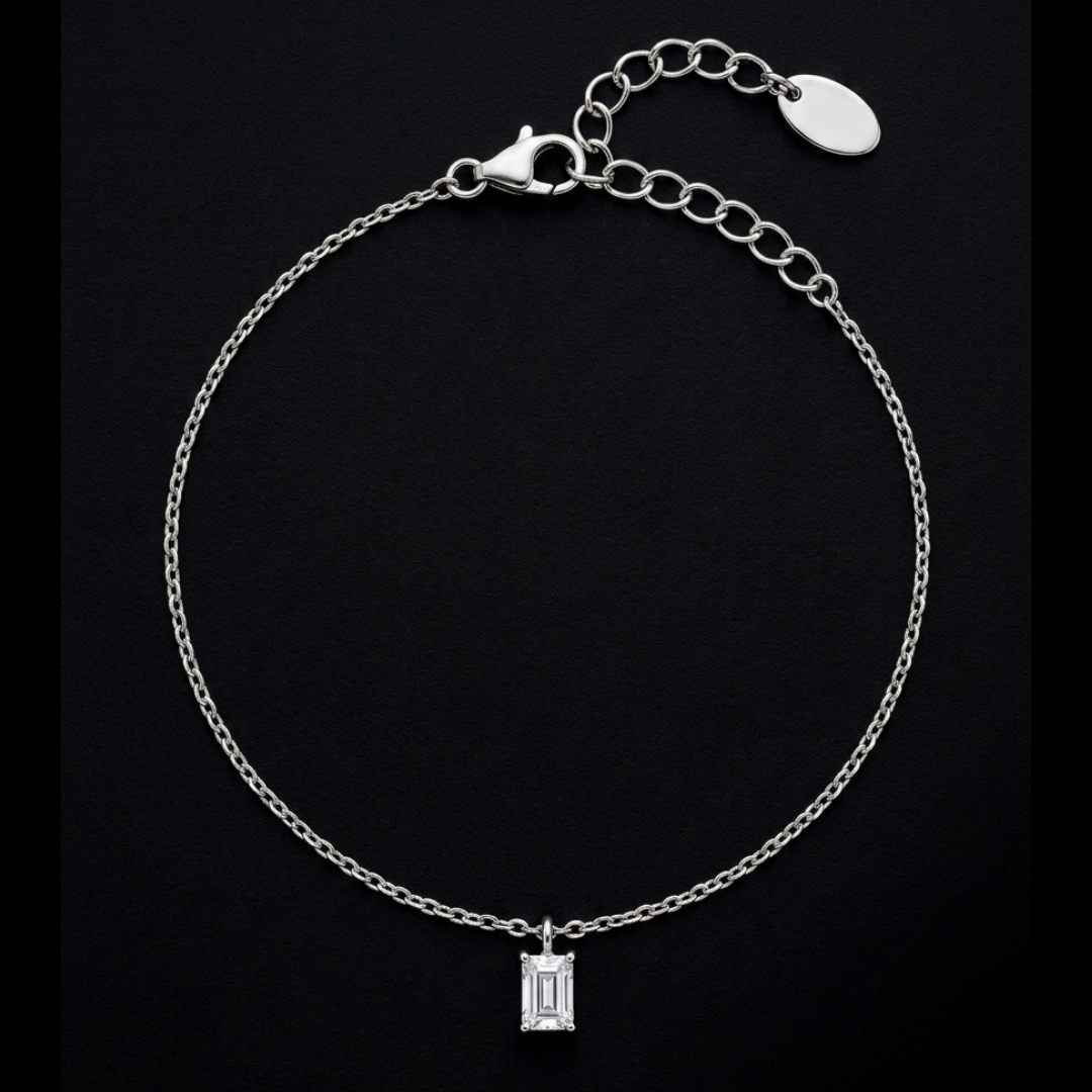 Baguette Cut Solitaire Silver Bracelet