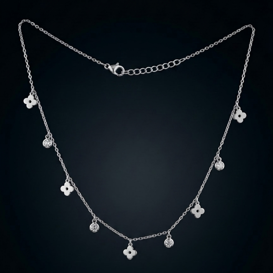 Clover & Crystal Silver Necklace