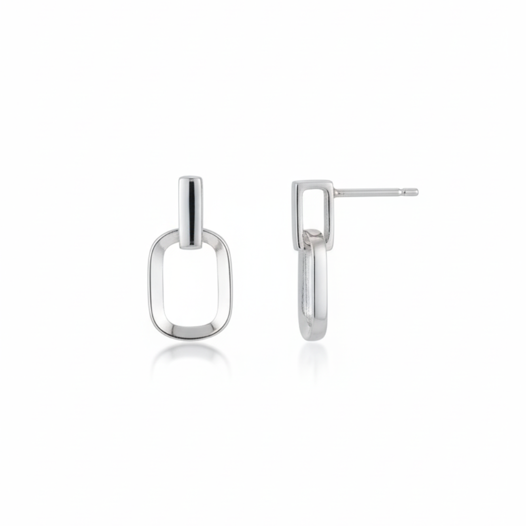 Oval Link Minimal Silver Earrings