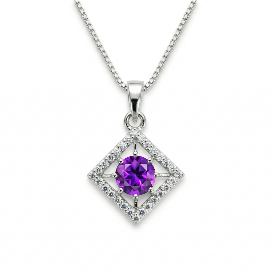 The Serenity Square Amethyst Pendant in 925 sterling silver