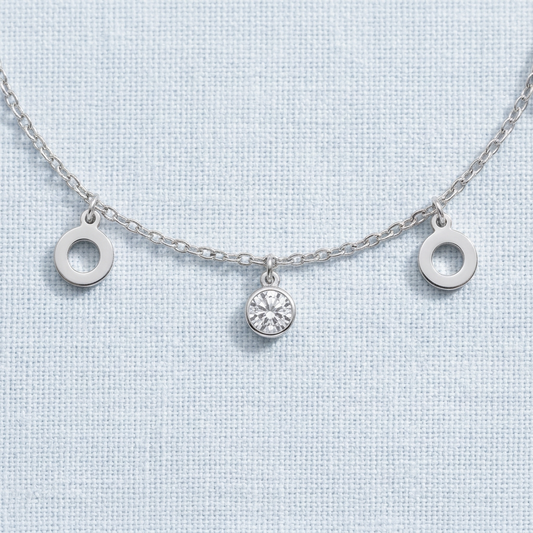 Close-up of the Tempo Charm Silver Bracelet charms and chain
