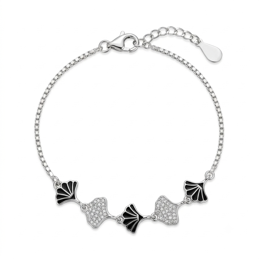 Black Ginkgo Silver Bracelet