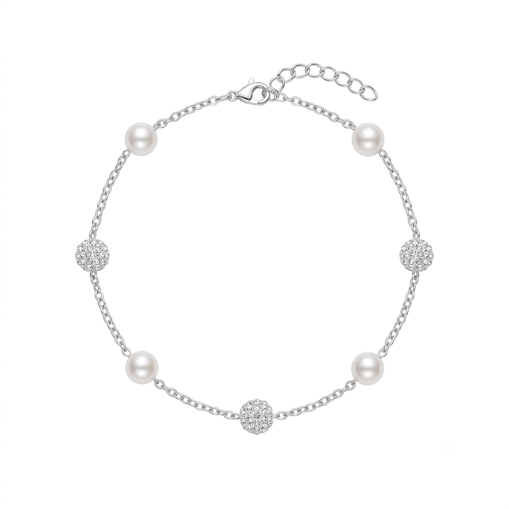 Pearl Sparkle Ball Silver Bracelet