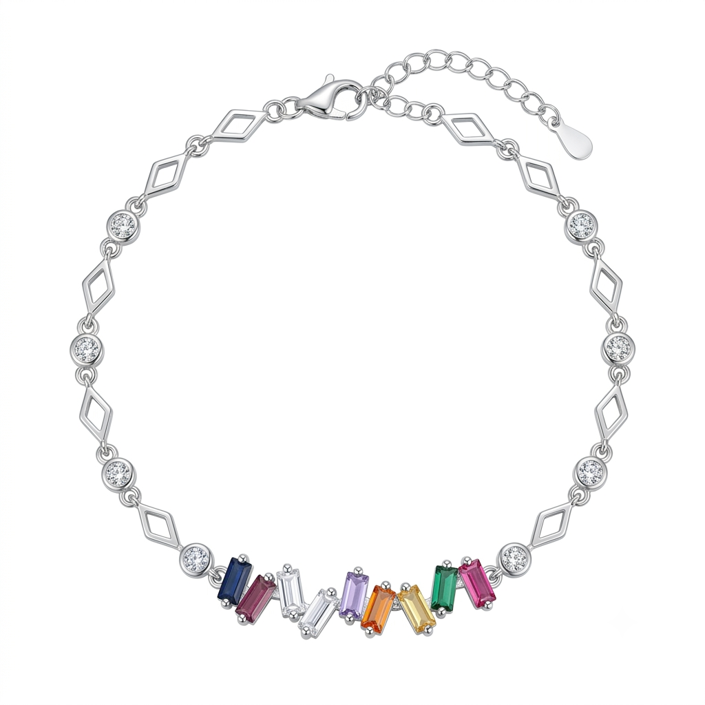 Rainbow Baguette Silver Bracelet