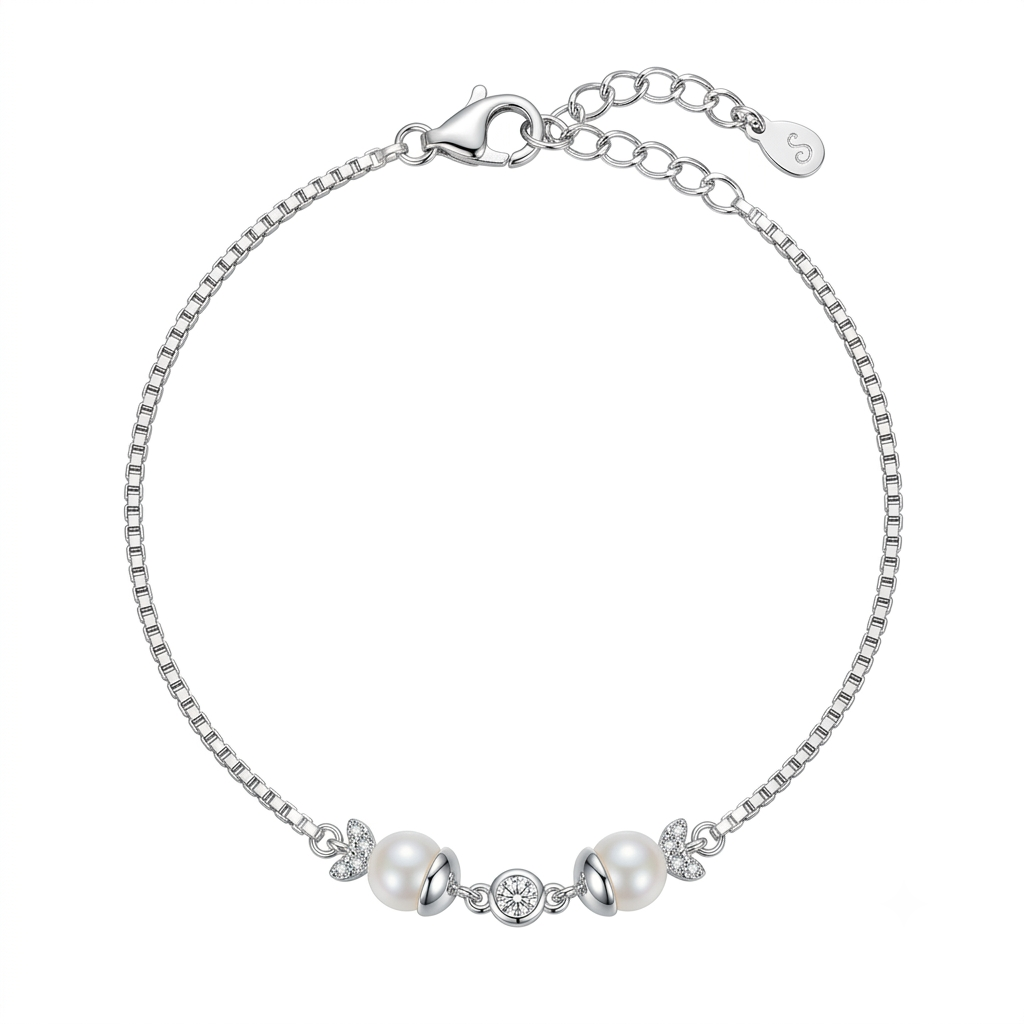 Twin Pearl Silver Bracelet