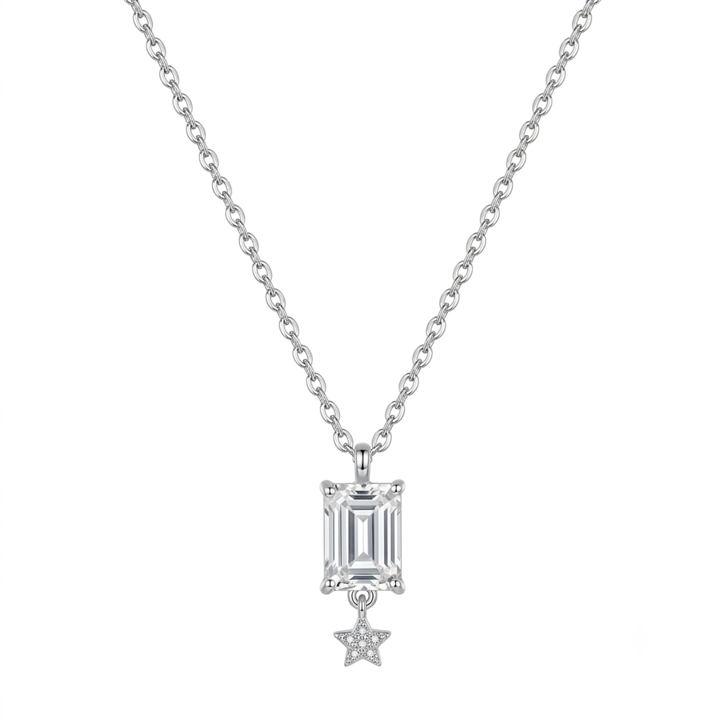 Emerald Cut Star Silver Necklace