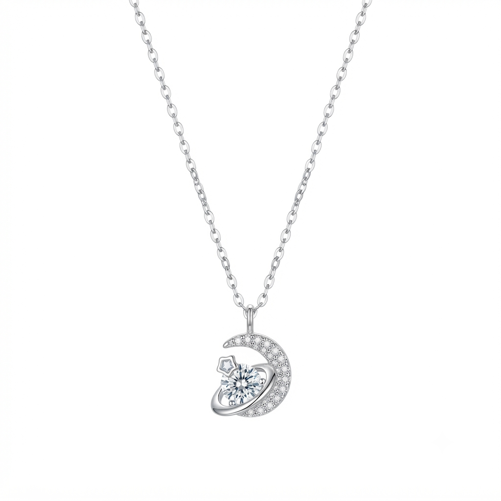 Moon Planet Silver Necklace