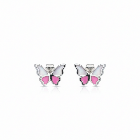 Pink Glasswing Silver Earrings