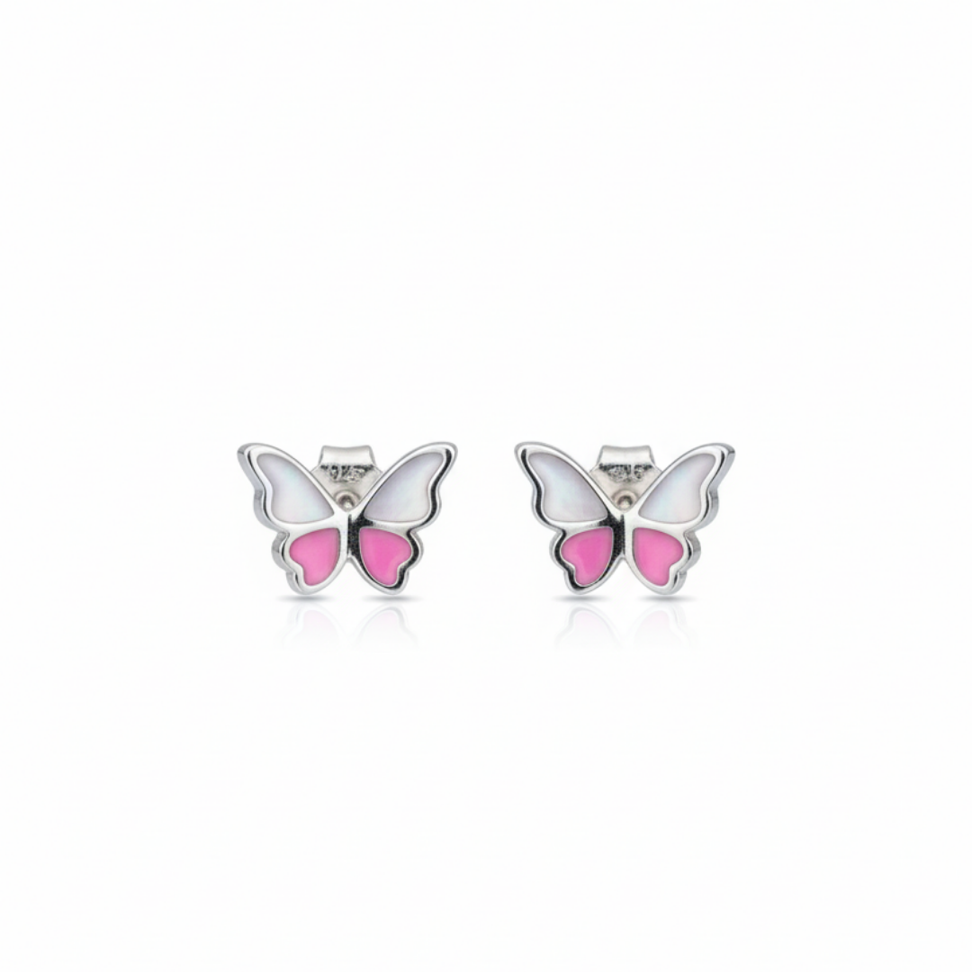 Pink Glasswing Silver Earrings