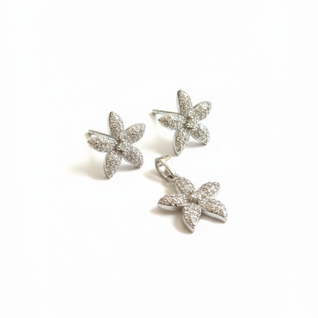 Twinkle Silver Pendent and Earrings