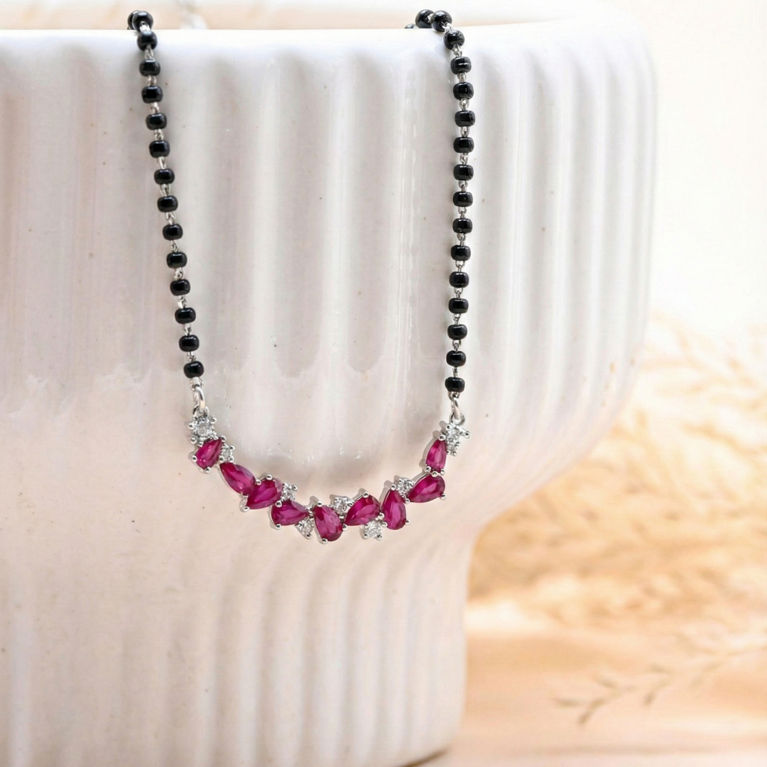 Ruby Blossom Silver Mangalsutra