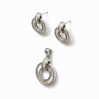 Baguette Cut Silver Pendant Set