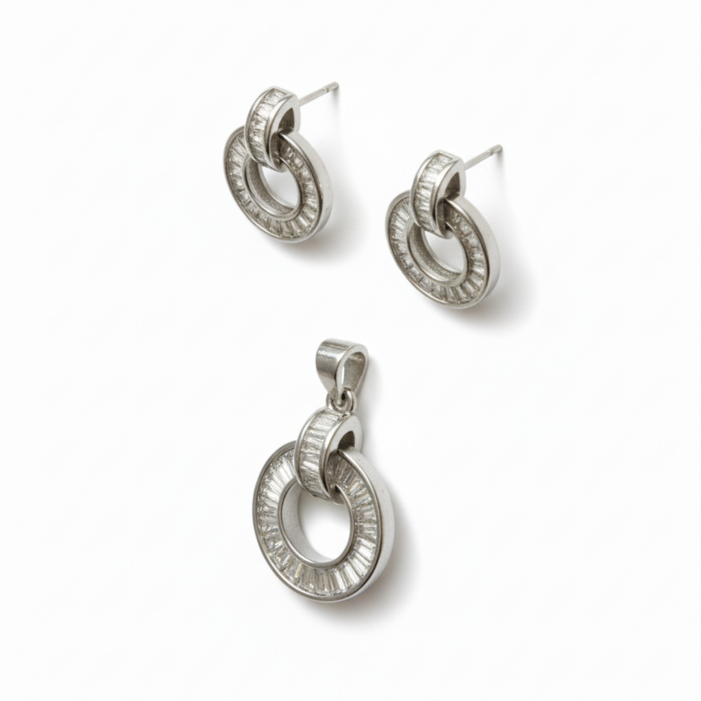 Baguette Cut Silver Pendant Set