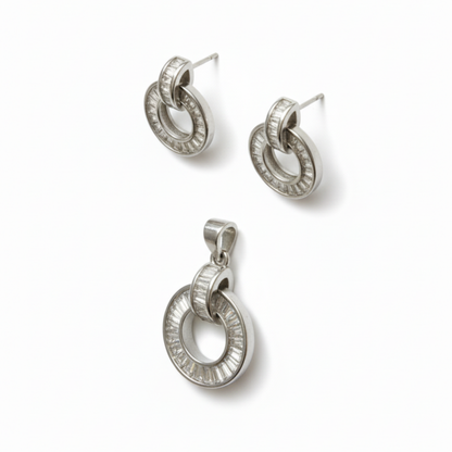 Baguette Cut Silver Pendant Set