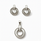 Baguette Cut Silver Pendant Set