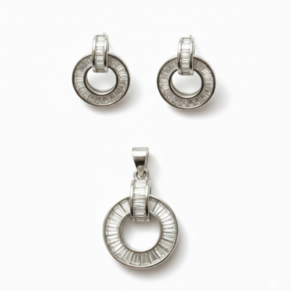 Baguette Cut Silver Pendant Set
