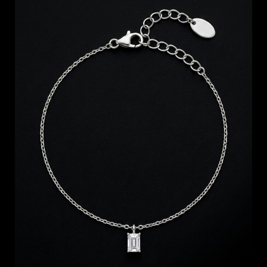 Baguette Cut Solitaire Silver Bracelet