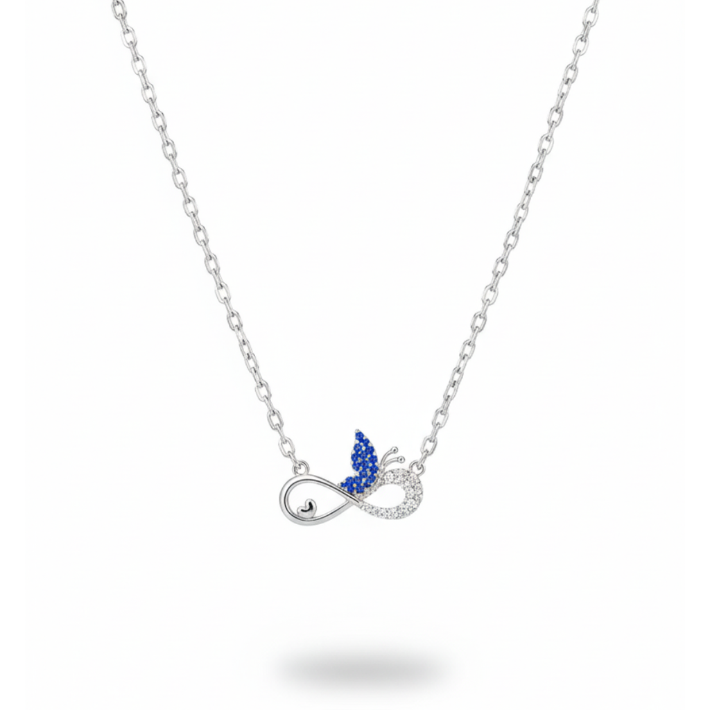 Blue Butterfly Infinity Silver Pendant