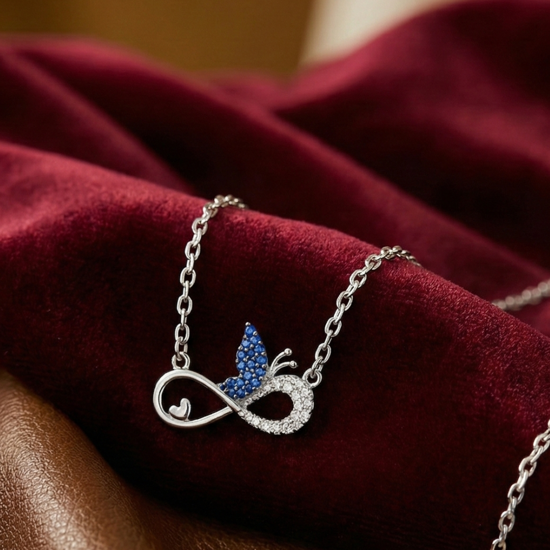 Blue Butterfly Infinity Silver Pendant