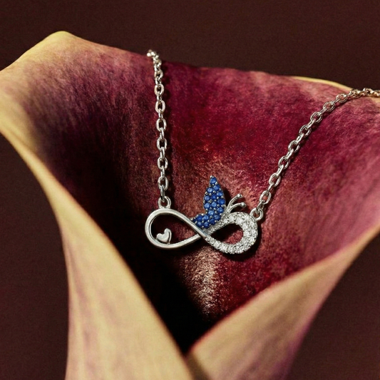 Blue Butterfly Infinity Silver Pendant