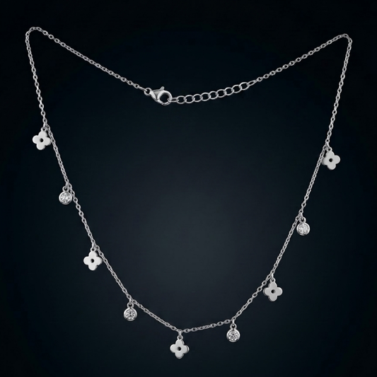 Clover & Crystal Silver Necklace