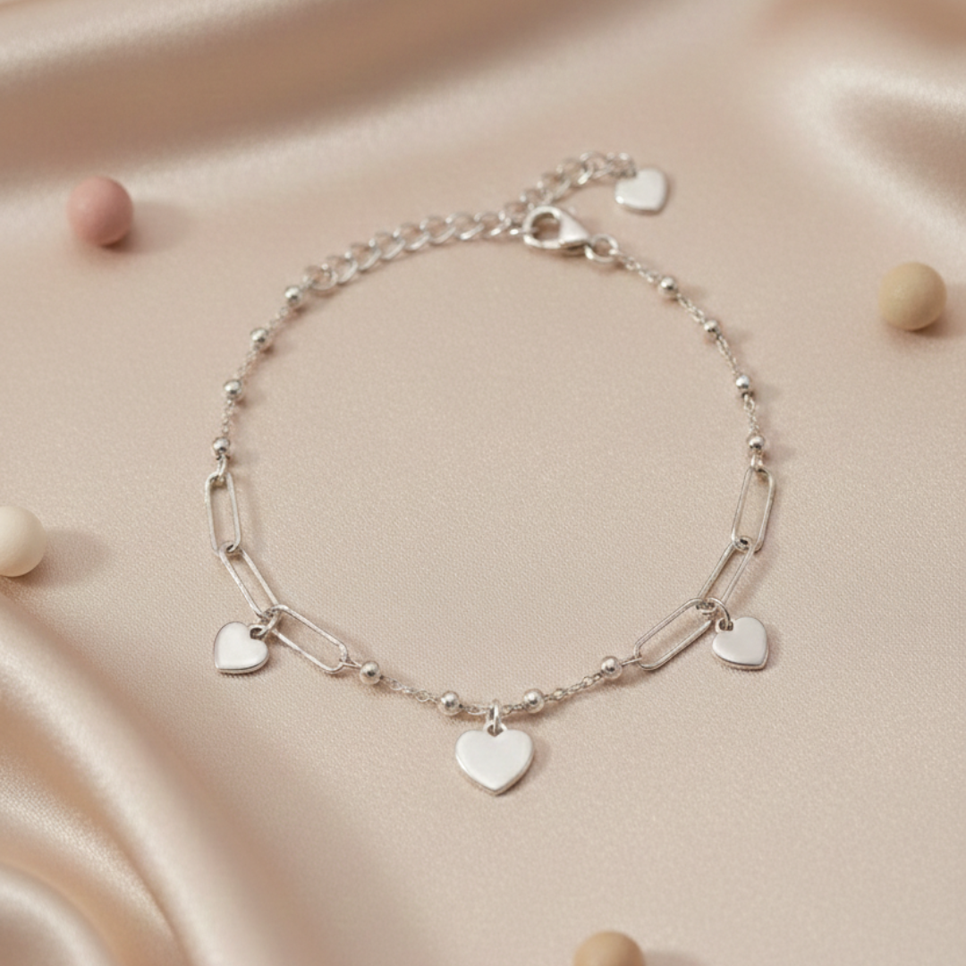Heart Charm Minimal Silver Bracelet