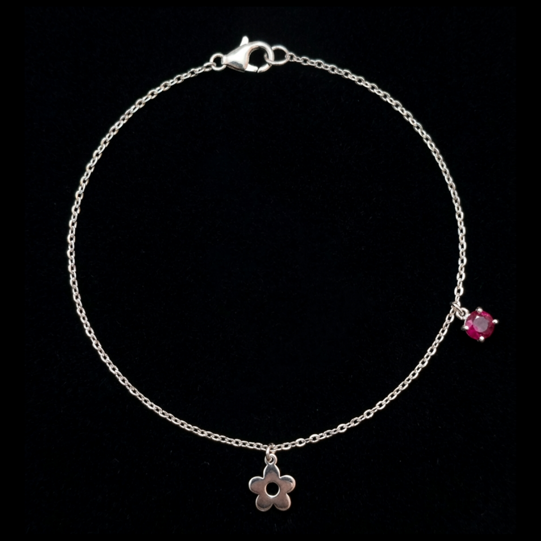 Crimson Bloom Silver Bracelet