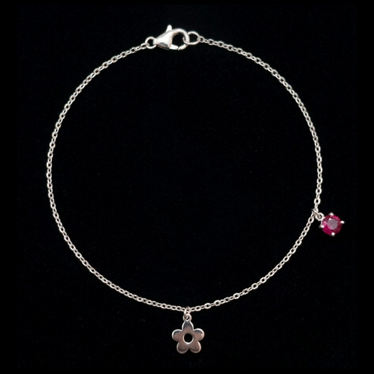 Crimson Bloom Silver Bracelet