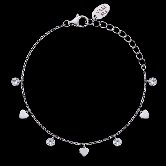Hearts and Charms Silver Bracelet