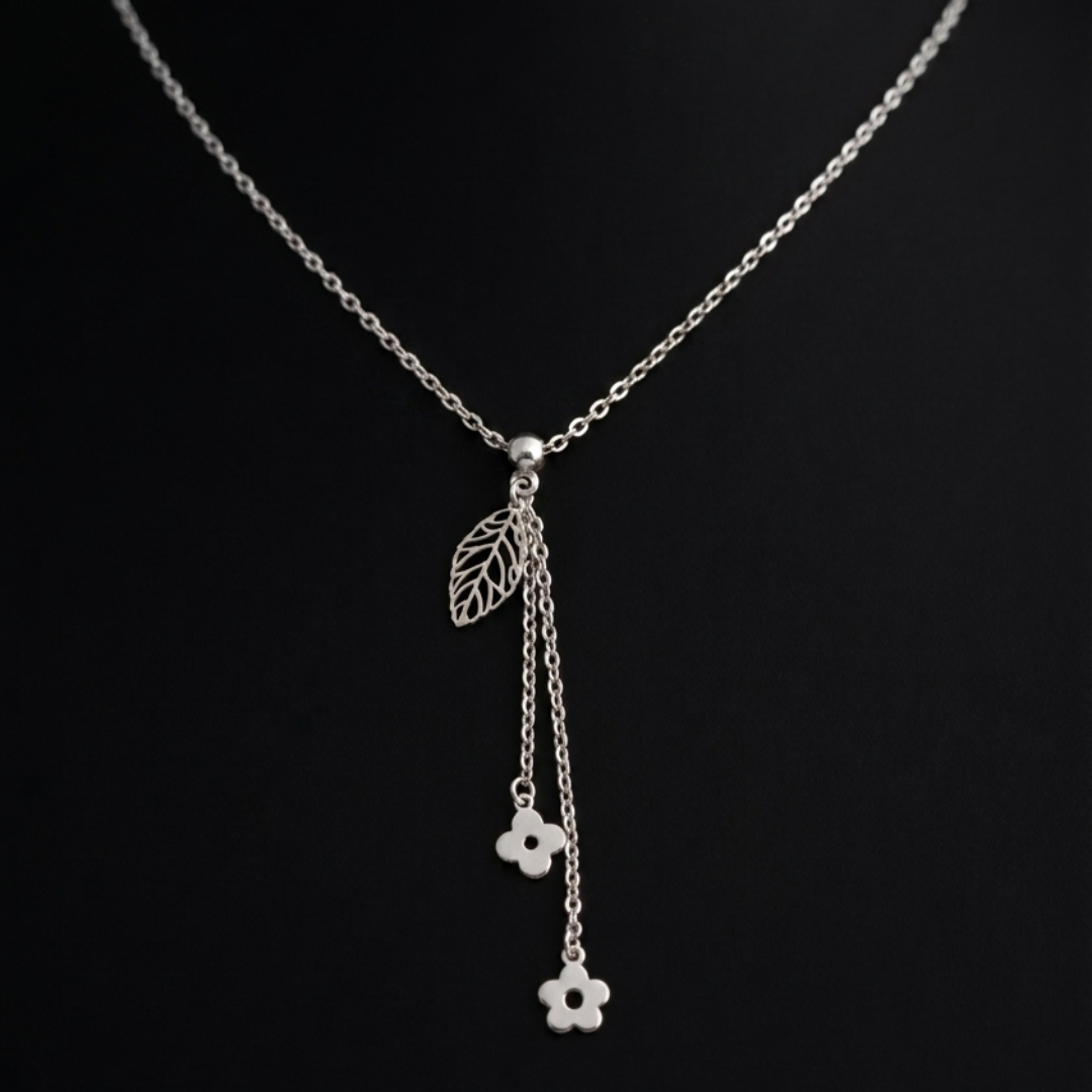 Leaf & Petal Lariat Silver Chain