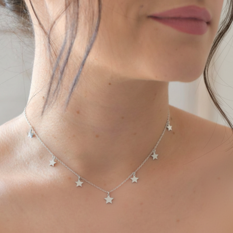 Minimal Star Silver Necklace Set in 925 sterling silver