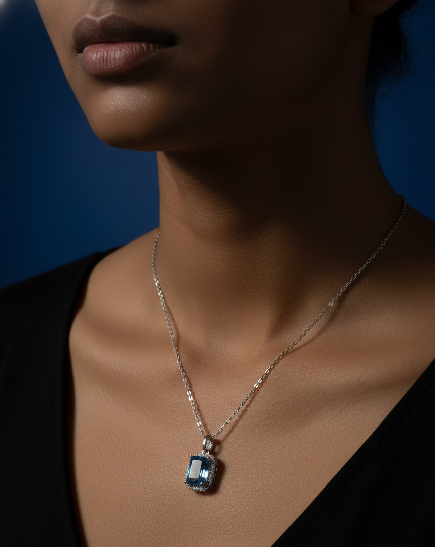 Blue Topaz Silver Pendant