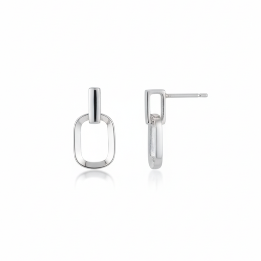 Oval Link Minimal Silver Earrings