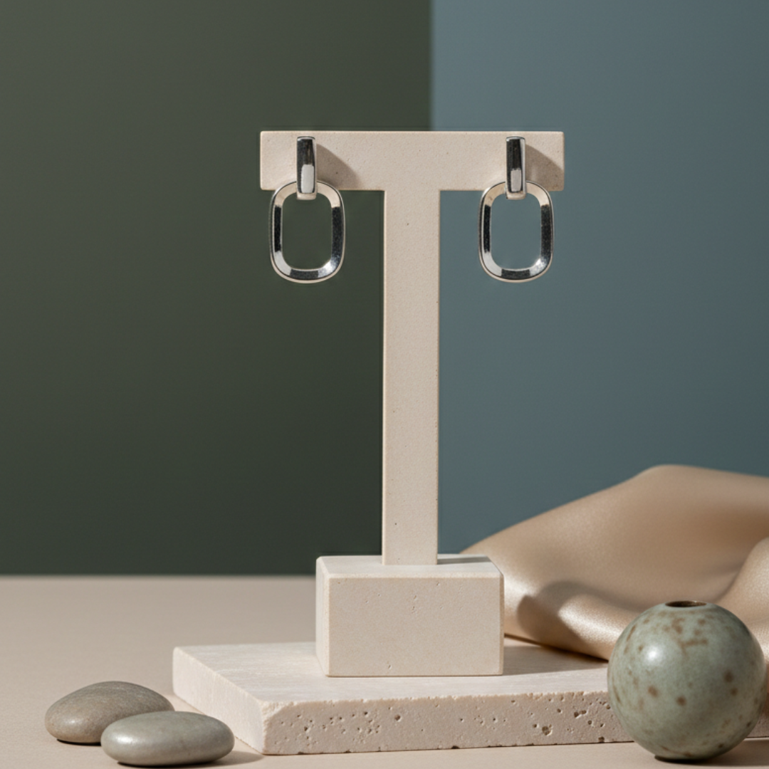 Oval Link Minimal Silver Earrings