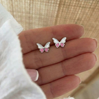 Pink Glasswing Silver Earrings