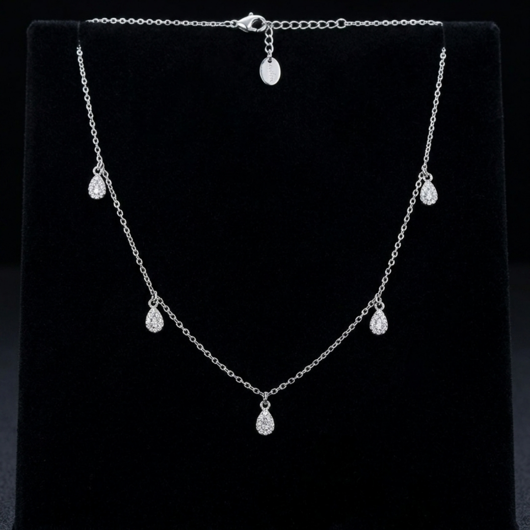 Raindrop Crystal Silver Necklace