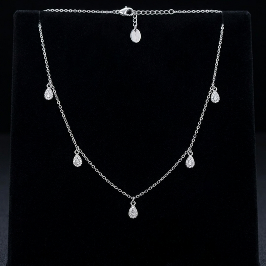 Raindrop Crystal Silver Necklace