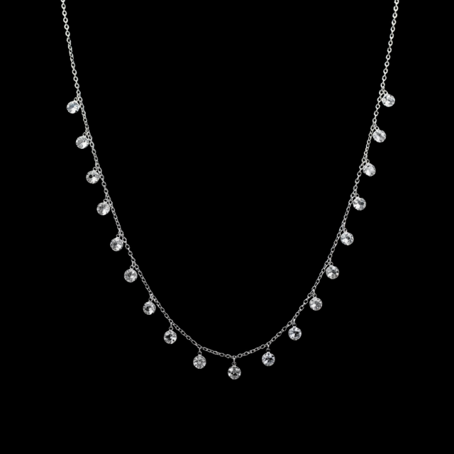 Rhinestone Charm Silver Necklace in 925 sterling silver