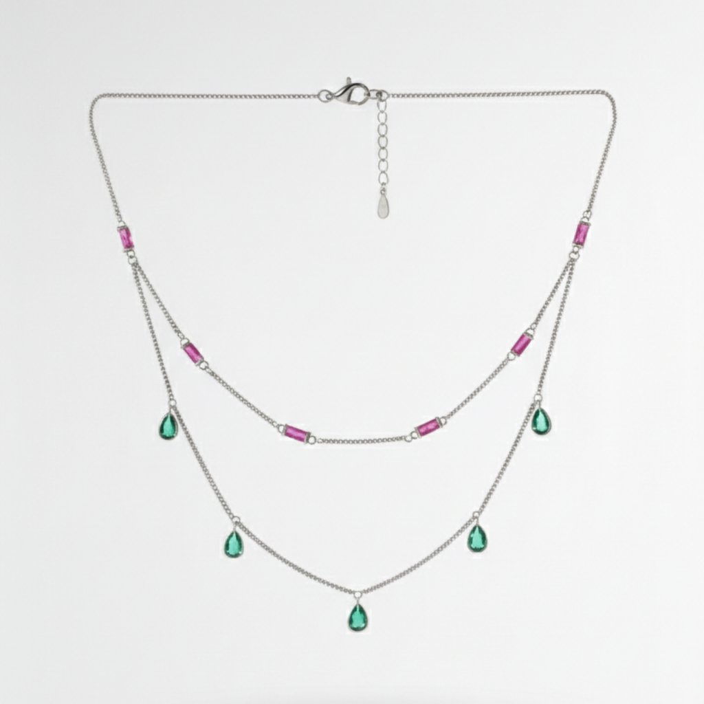 Ruby & Emerald Duet Necklace Set