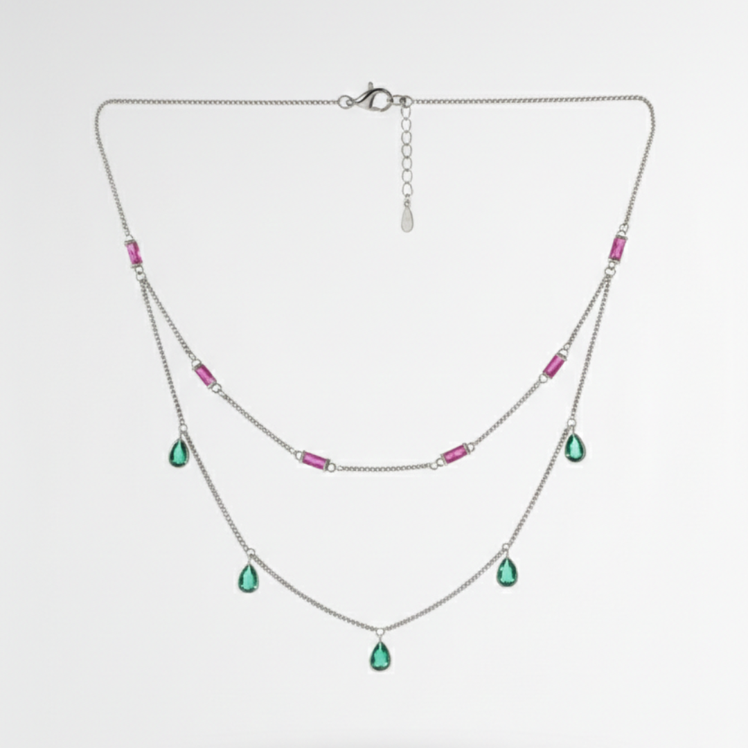 Ruby & Emerald Duet Necklace Set