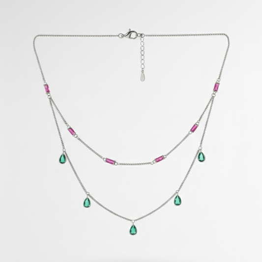 Ruby & Emerald Duet Necklace Set