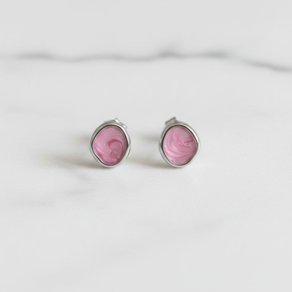 Pink Swirl Silver Earrings