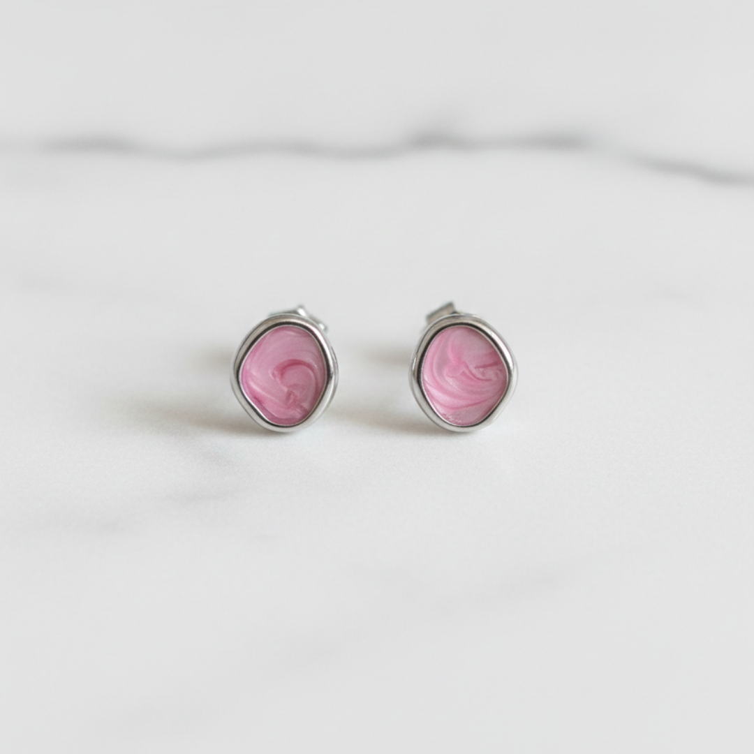 Pink Swirl Silver Earrings
