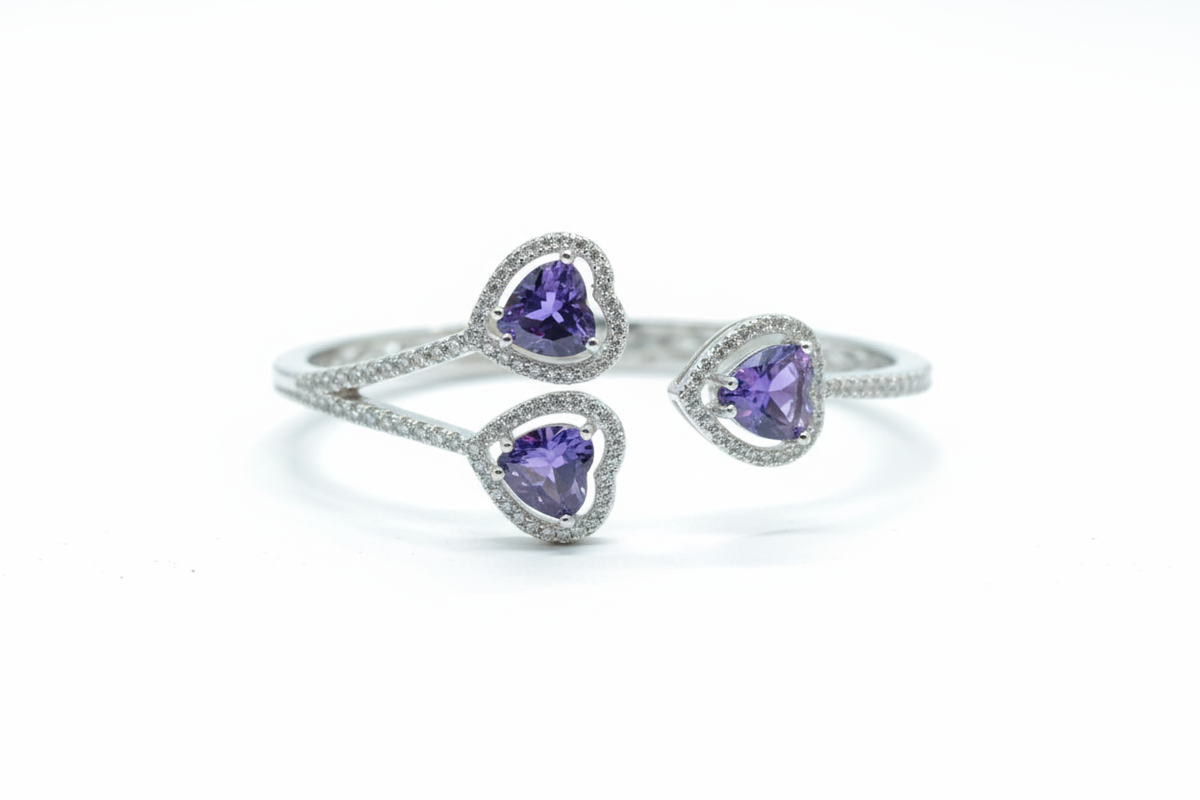 Trinity Silver Kada in purple, 925 sterling silver