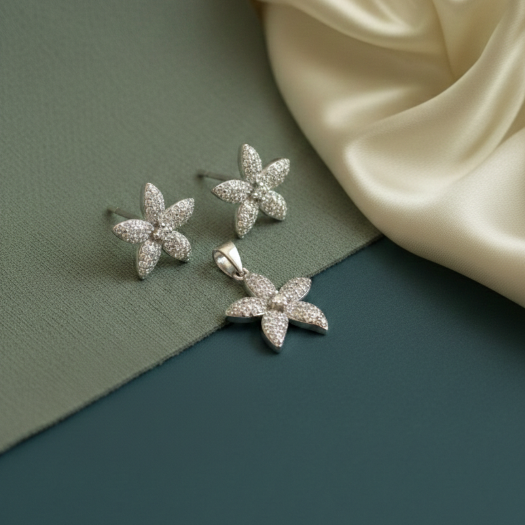 Twinkle Silver Pendent and Earrings