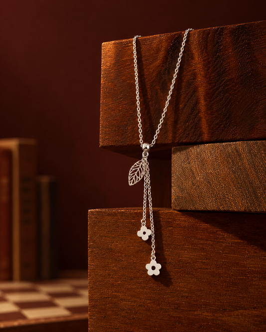 Leaf & Petal Lariat Silver Chain
