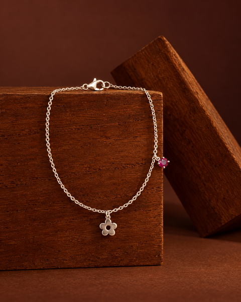 Crimson Bloom Silver Bracelet