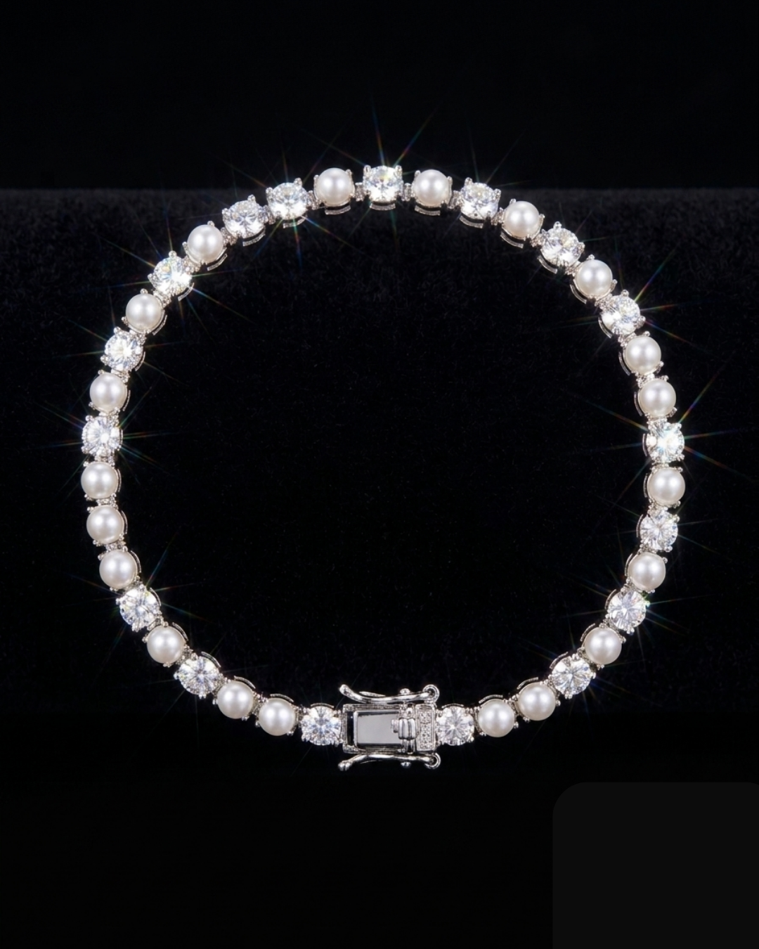 Pearl Zircon Tennis Silver Bracelet