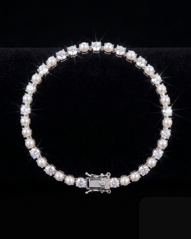 Pearl Zircon Tennis Silver Bracelet