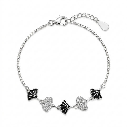 Black Ginkgo Silver Bracelet